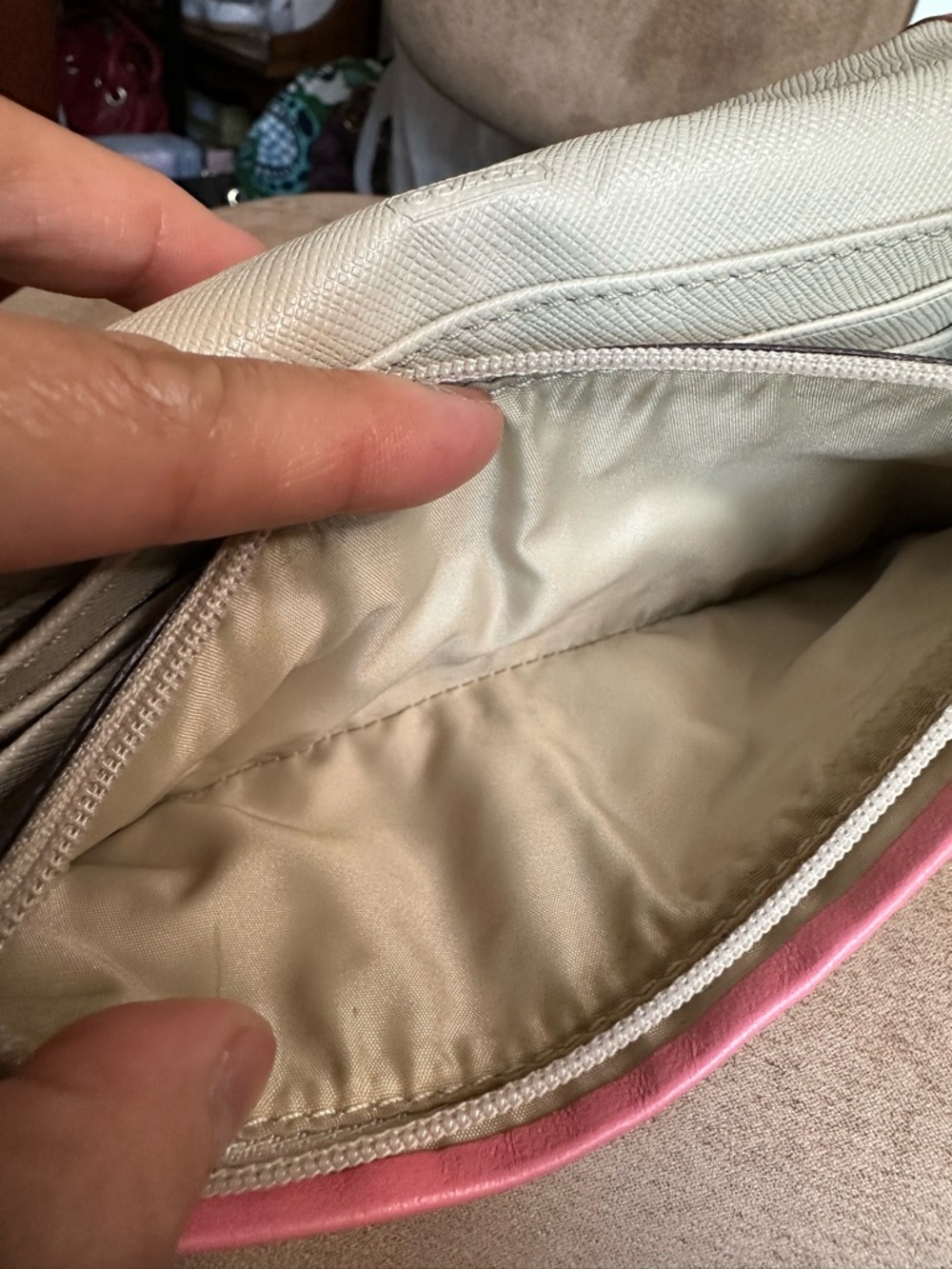 Coach Signature Canvas Continental Large Wallet in Pink Trim in Fair Condition - Picture 12 of 14